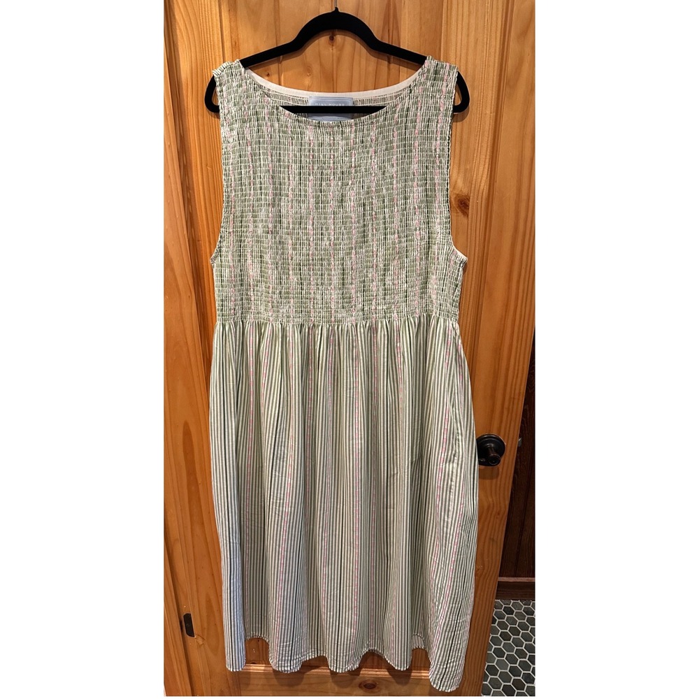 Hill House The Cosima Nap Dress Green White Striped Smocked Midi 3X - Picture 6 of 11
